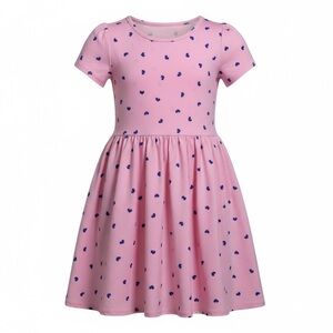 NWT Dot Dot Smile Toddler Girls Pink Dress Blue Hearts Cap Sleeve Fit & Flare 2T